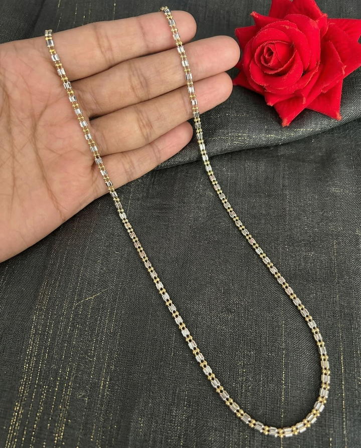 Two Tone Rectangular Link Bead Chain Necklace | Gold Silver Long Chain for Women