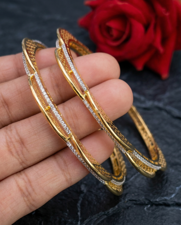 Elegant Gold Plated American Diamond Bangle Set - Pack of 2