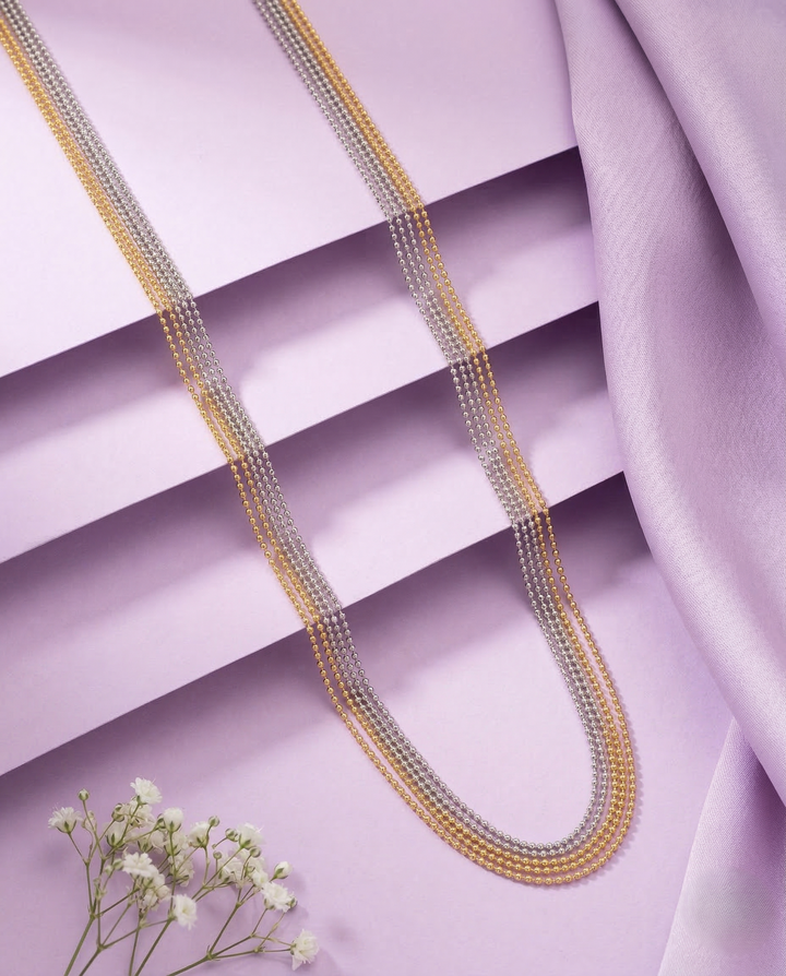 Two Tone Multi Layer Bead Chain Necklace | Gold Silver Parallel Chain for Women