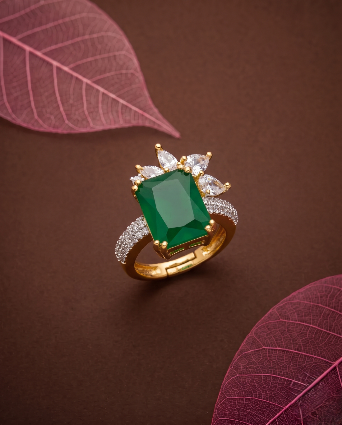 Zehra Emerald Crown Adjustable Ring for Women