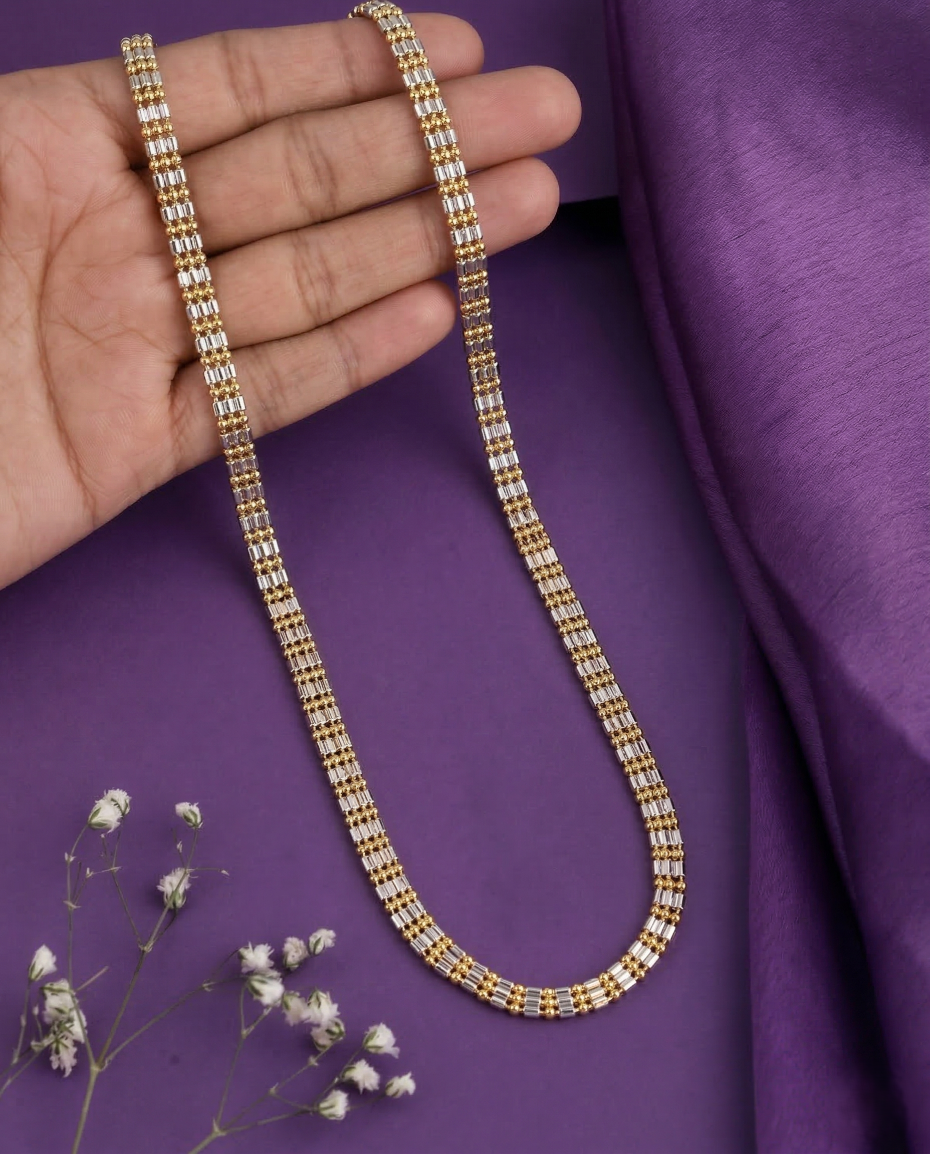 Premium Italian Two Tone Designer Link Chain Necklace Gold Silver Finish