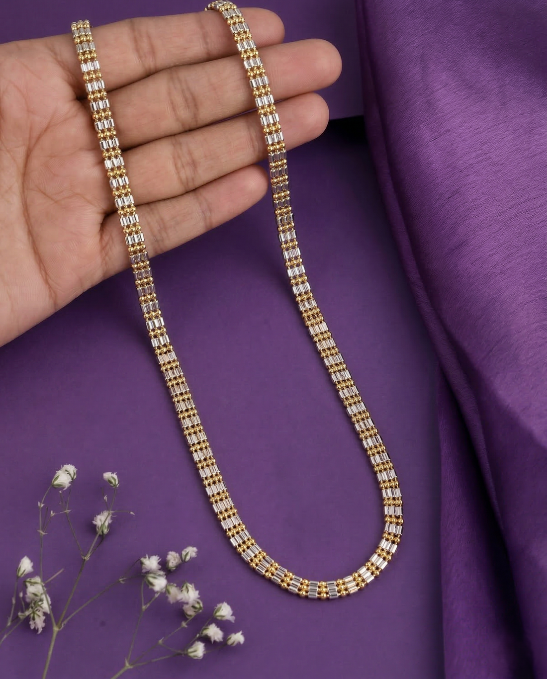 Premium Italian Two Tone Designer Link Chain Necklace Gold Silver Finish