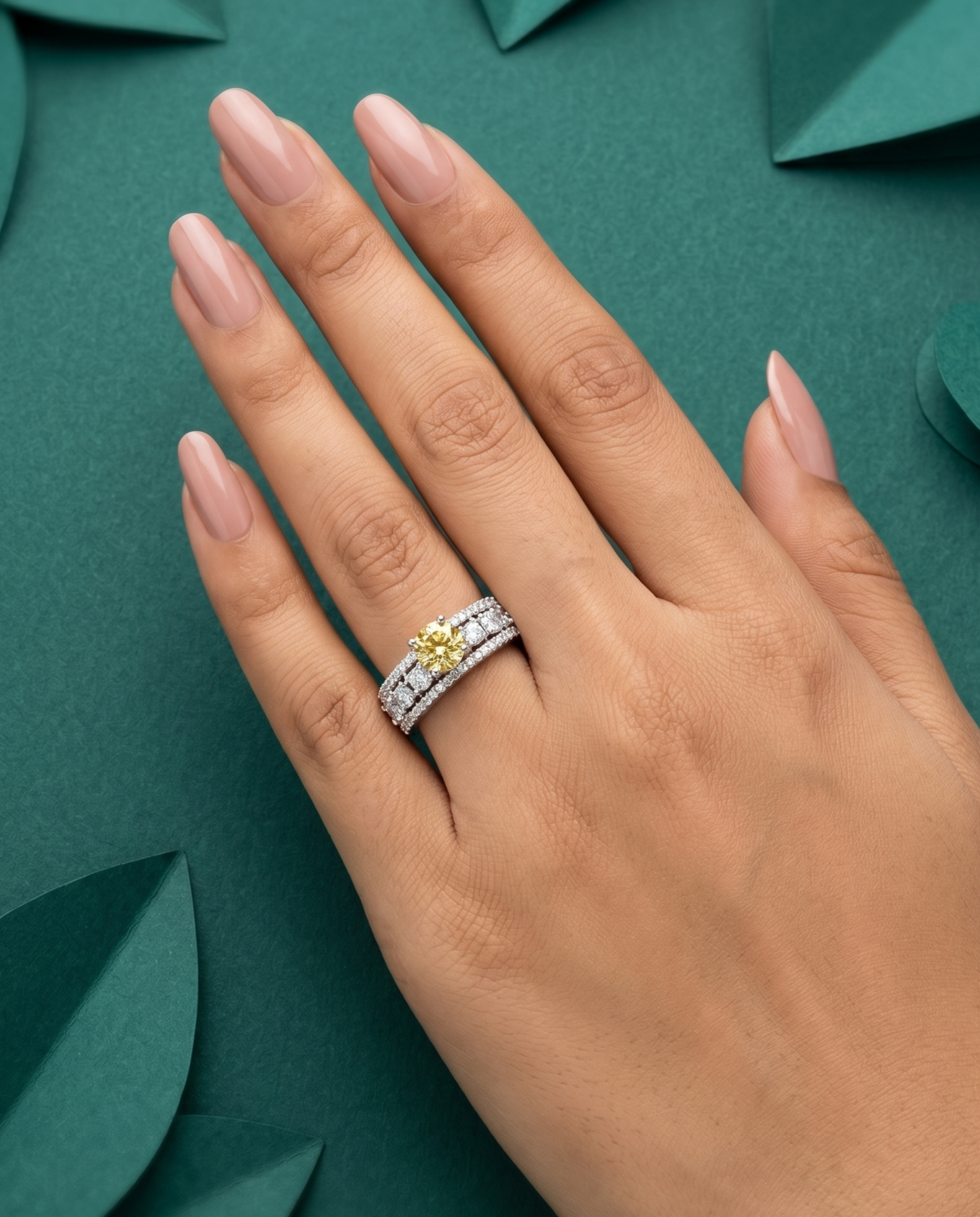 Premium Solitaire Diamond Look Ring Silver Plated Adjustable – 5 Color Variants