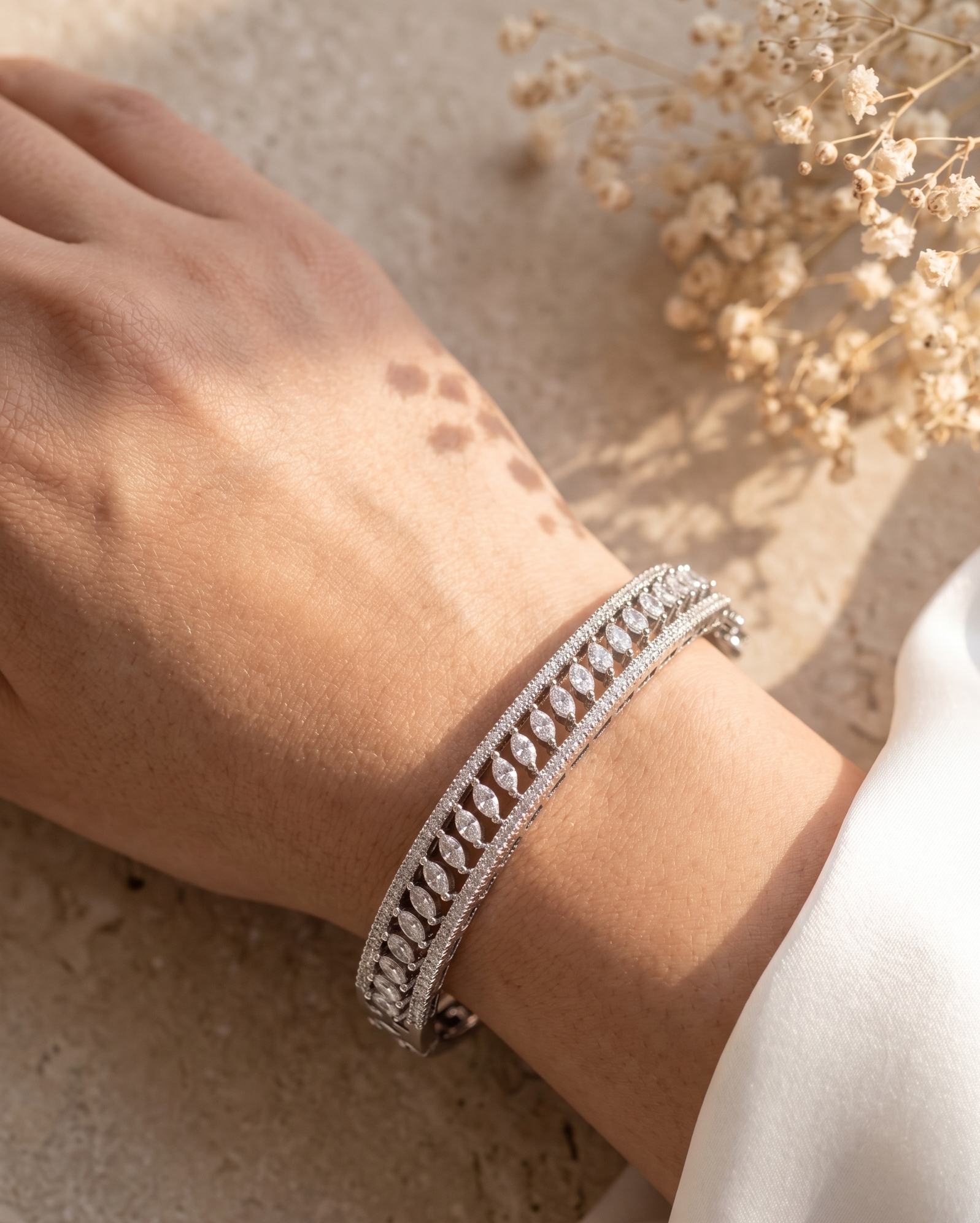Avira Marquise CZ Silver-Tone Openable Bracelet