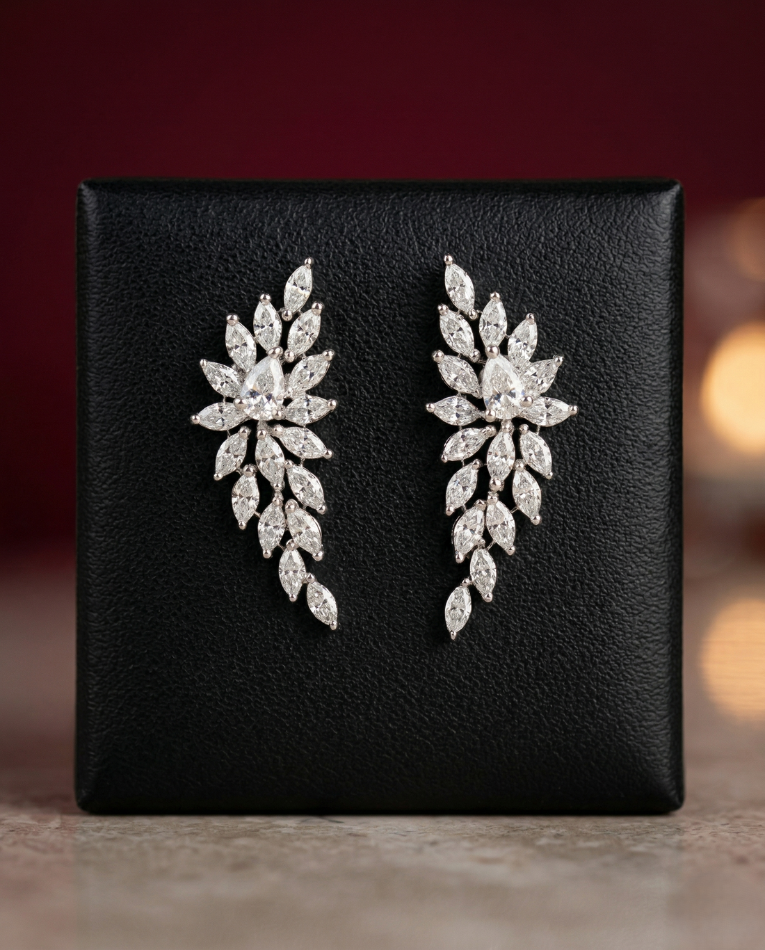 Premium Celestia Leaf Drops – Gold & Silver Polish Diamond  Earrings
