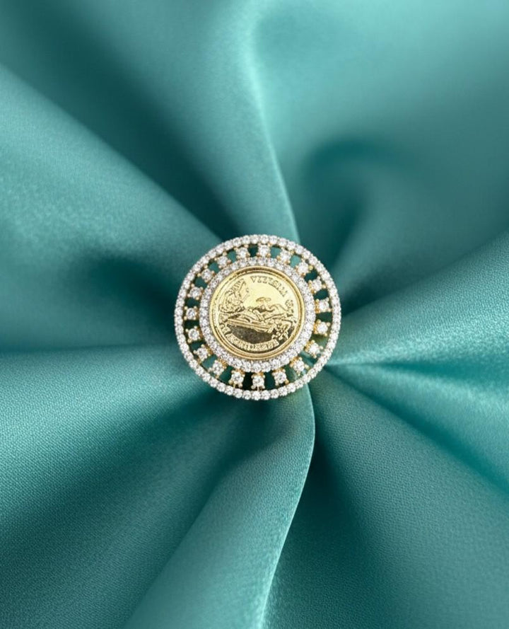 Royal Coin Halo Diamond Finish Adjustable Ring for Women
