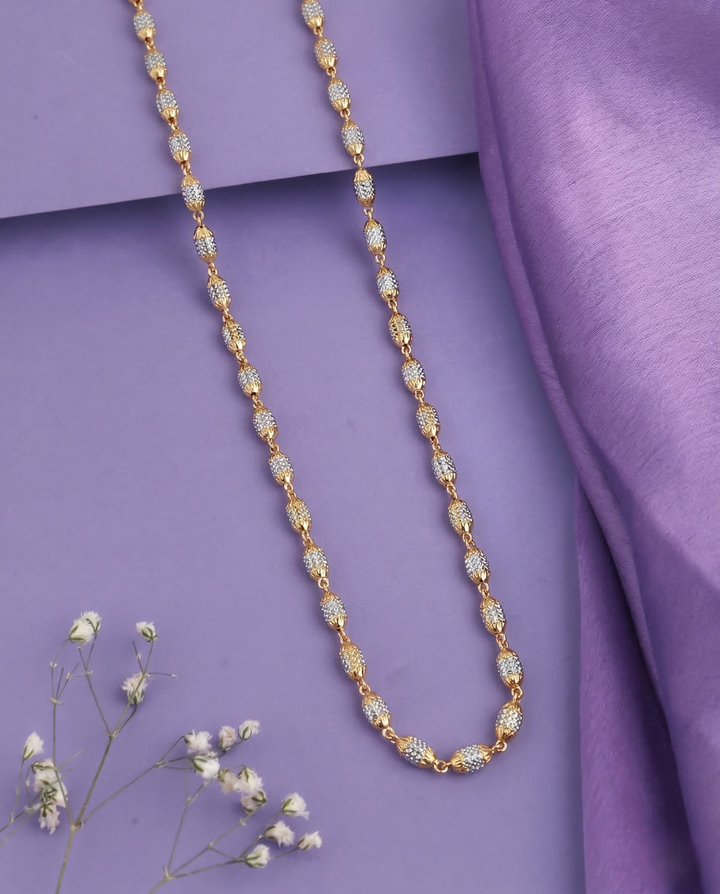Premium Italian Two Tone Oval Beaded Chain Necklace Gold Silver Finish