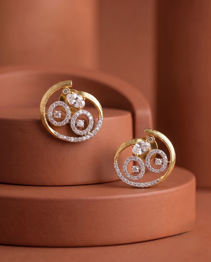 Screw Back (Pench) Swirl Design Stud Earrings Premium Gold Plated for Women