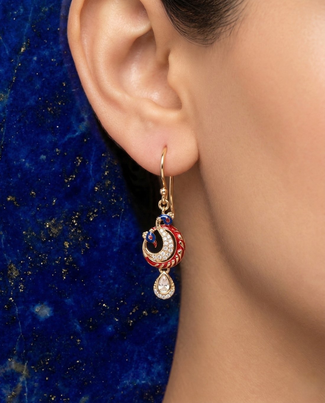 Premium Kundan Peacock Drop Earrings Green Red Blue