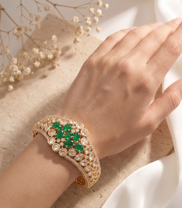 Ruhani Ruby Kundan Traditional Polki Openable Bracelet with CZ Stones for Women