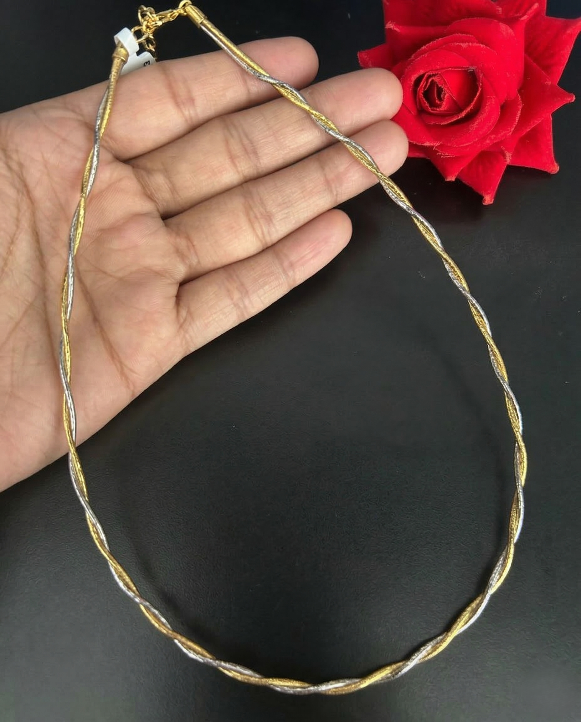 Dual Tone Gold & Silver Twisted Slinky Hasli Chain Necklace