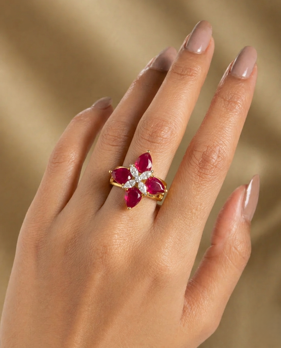 Meher Emerald Blossom Adjustable Ring for Women