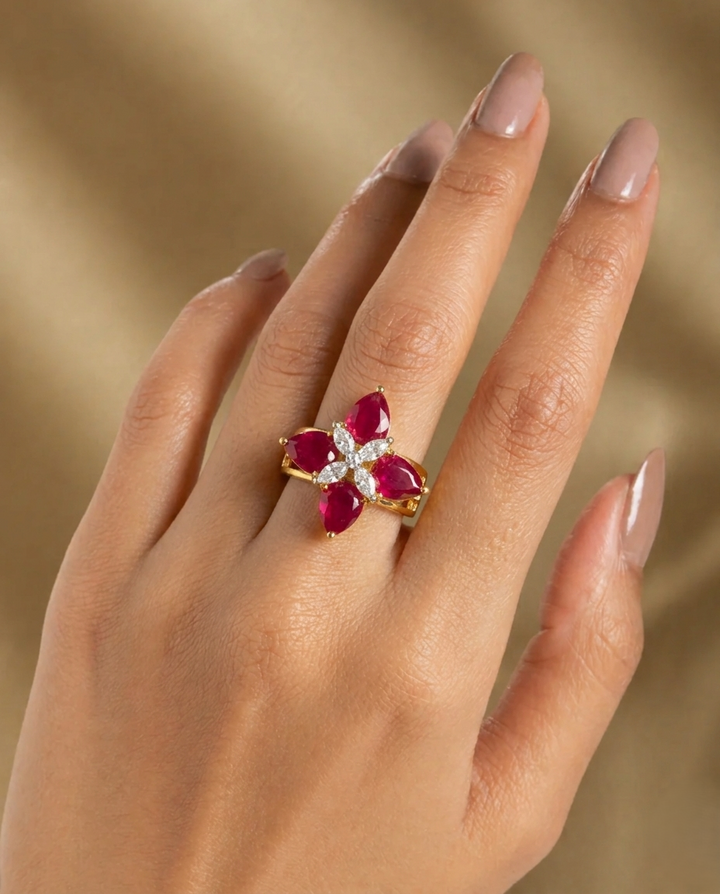 Meher Emerald Blossom Adjustable Ring for Women