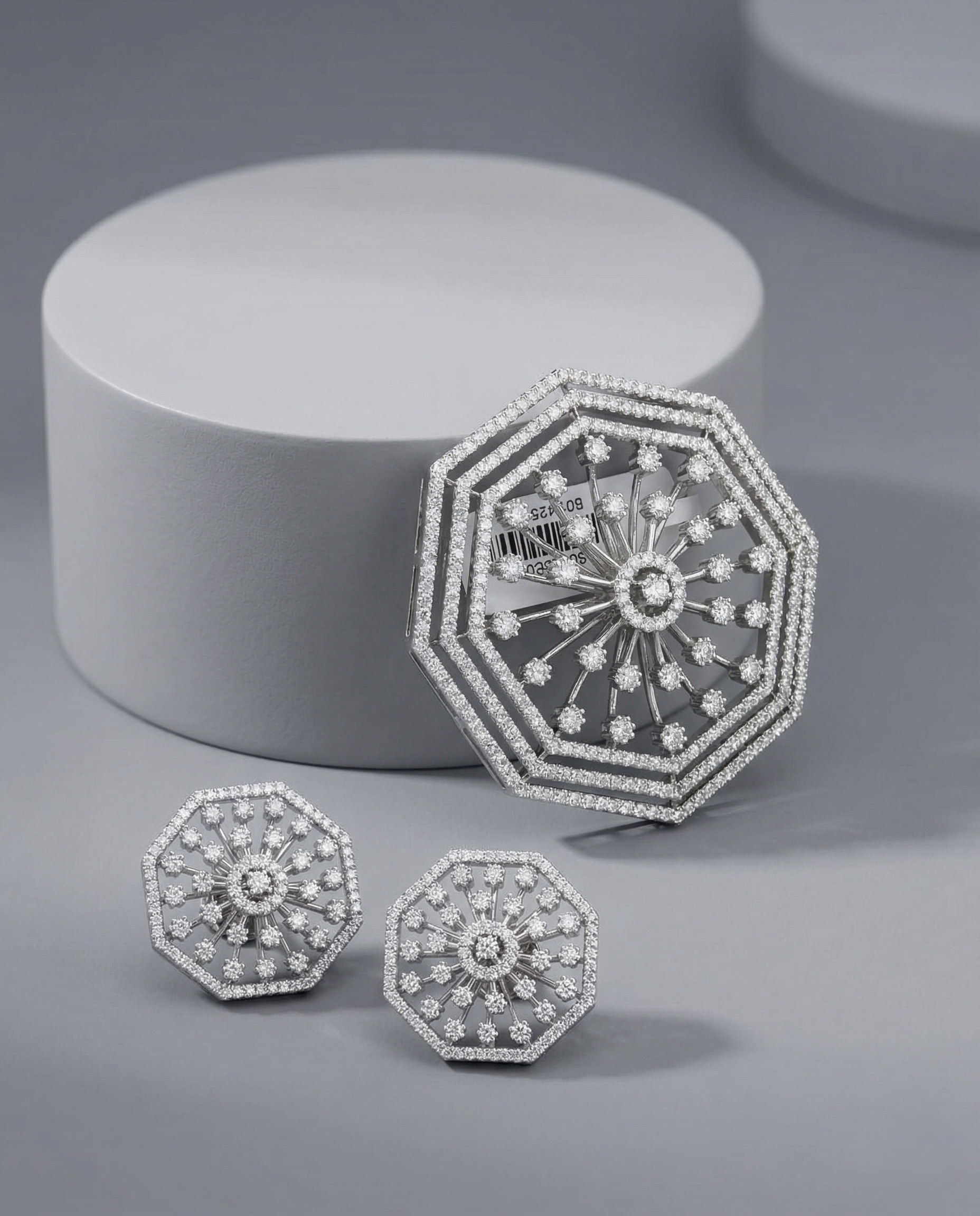 Premium Octagon Sparkle Crystal Pendant Set in Silver Plated Finish