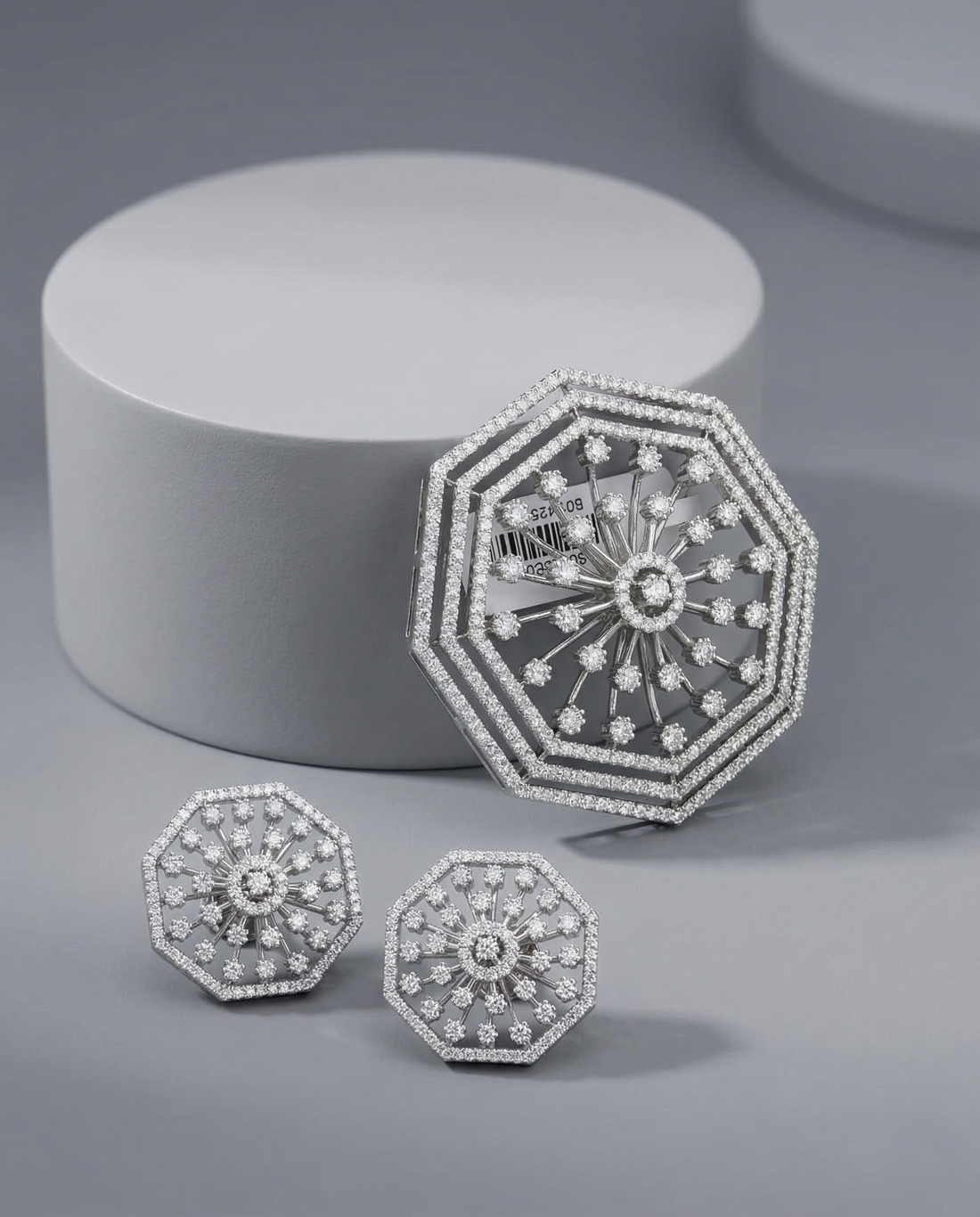 Premium Octagon Sparkle Crystal Pendant Set in Silver Plated Finish