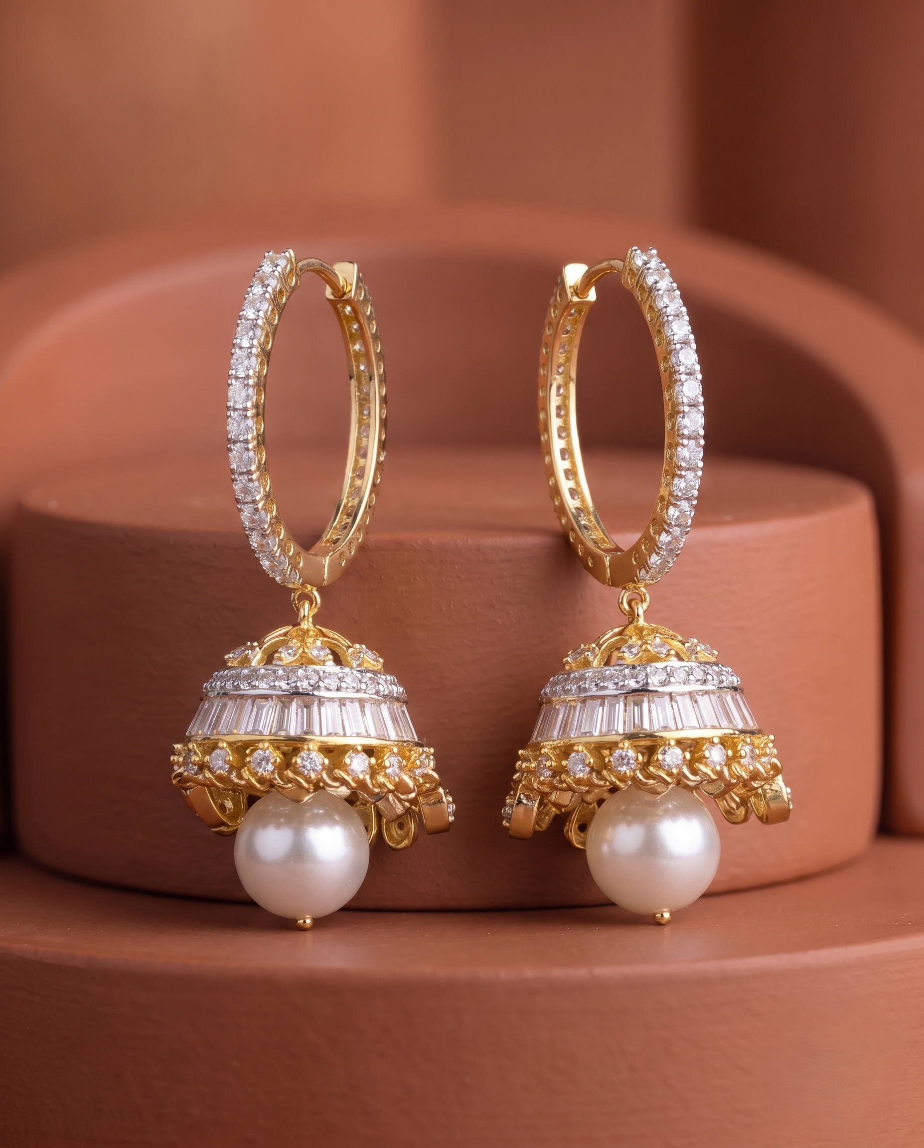 Stylish Hoop Pearl Jhumka Earrings Premium Gold Plated Traditional Design for Women