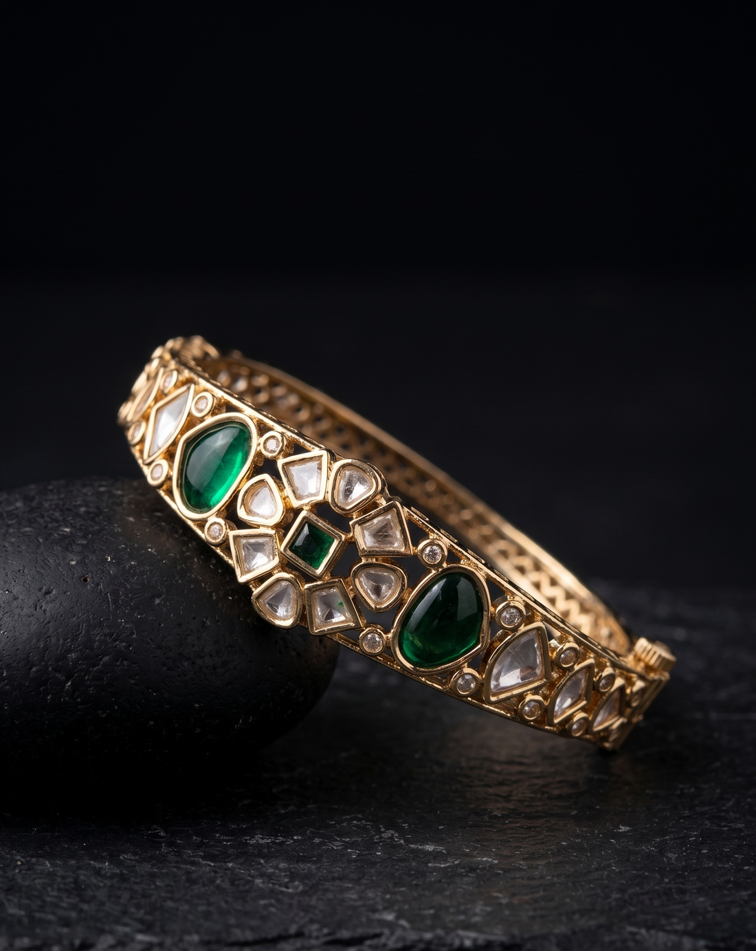 Rajnidhi Polki Gold Tone Openable Braclete For Women