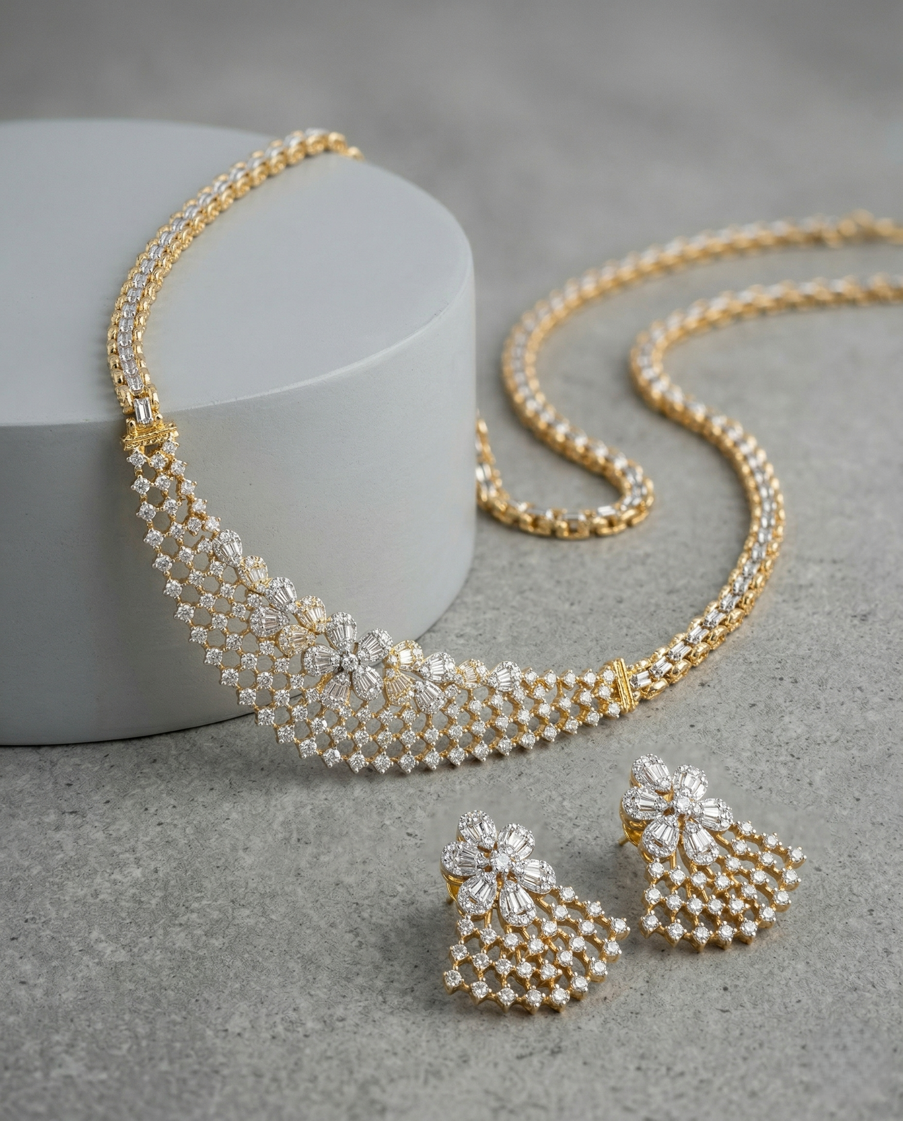 Diamond-Style Necklace Set with Matching Earrings