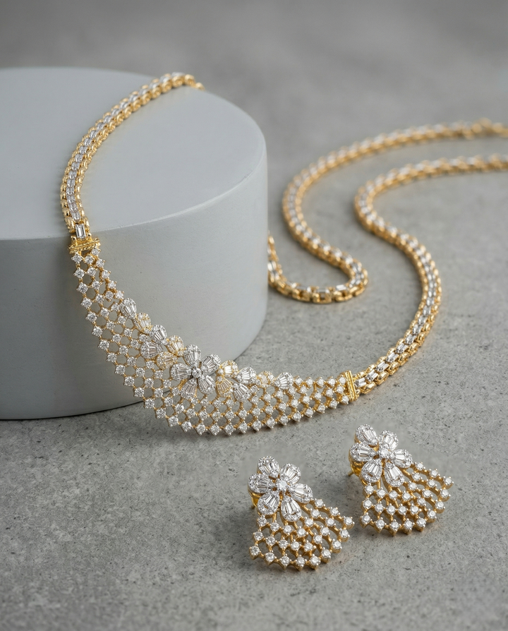 Diamond-Style Necklace Set with Matching Earrings