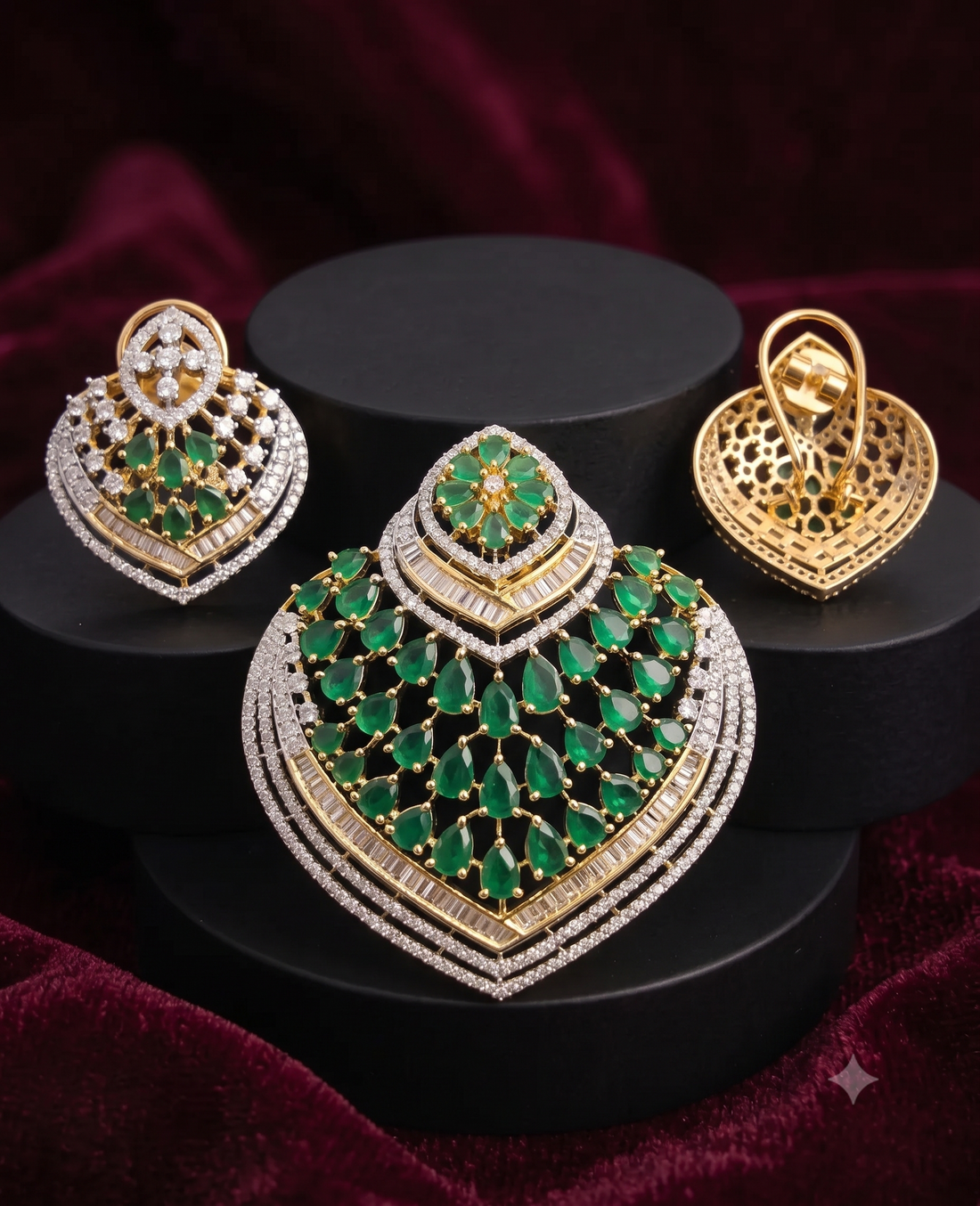American Diamond Pendant Set  with Screw Back Earrings for Women