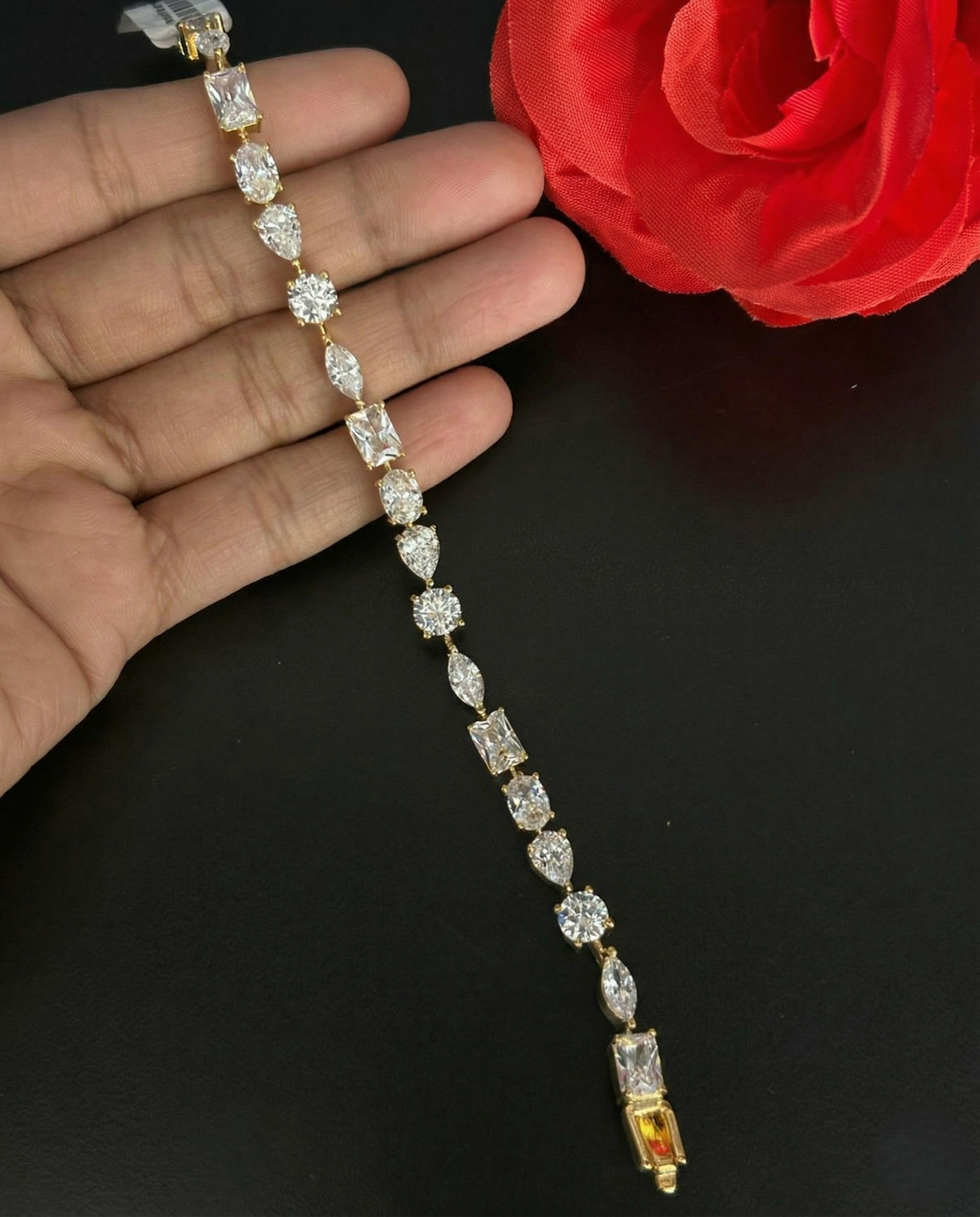 Openable Premium Multi-Shape Crystal Bracelet in Silver Tone