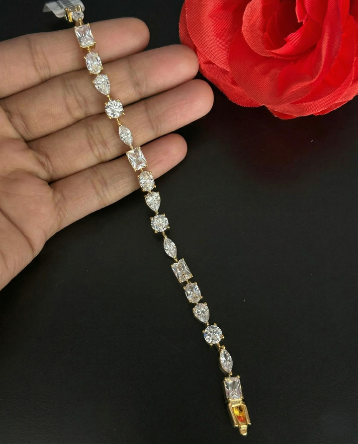 Openable Premium Multi-Shape Crystal Bracelet in Silver Tone