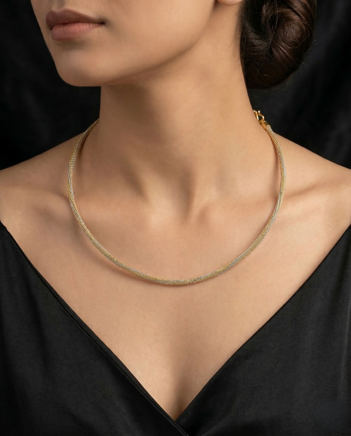 Gold Silver Two Tone Mesh Hasli Chain Necklace