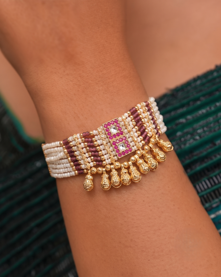 Luxury Royal Pearl Ghungroo Hand Bracelet for Women