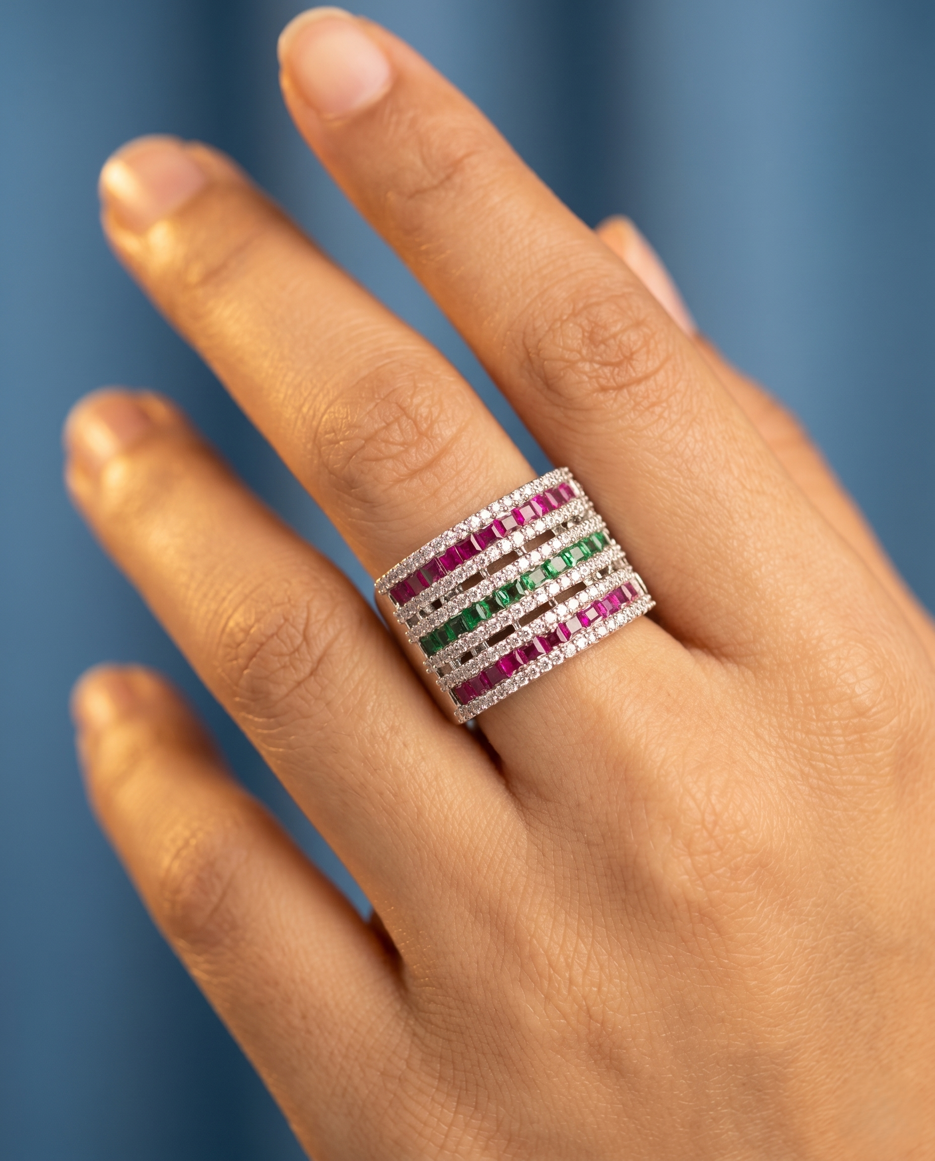 Adjustable Diamond Band Ring for Women | 6 Color Variants Multi Layer Luxury Ring