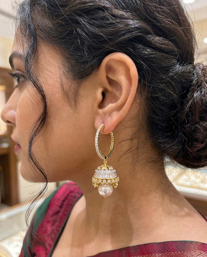 Stylish Hoop Pearl Jhumka Earrings Premium Gold Plated Traditional Design for Women