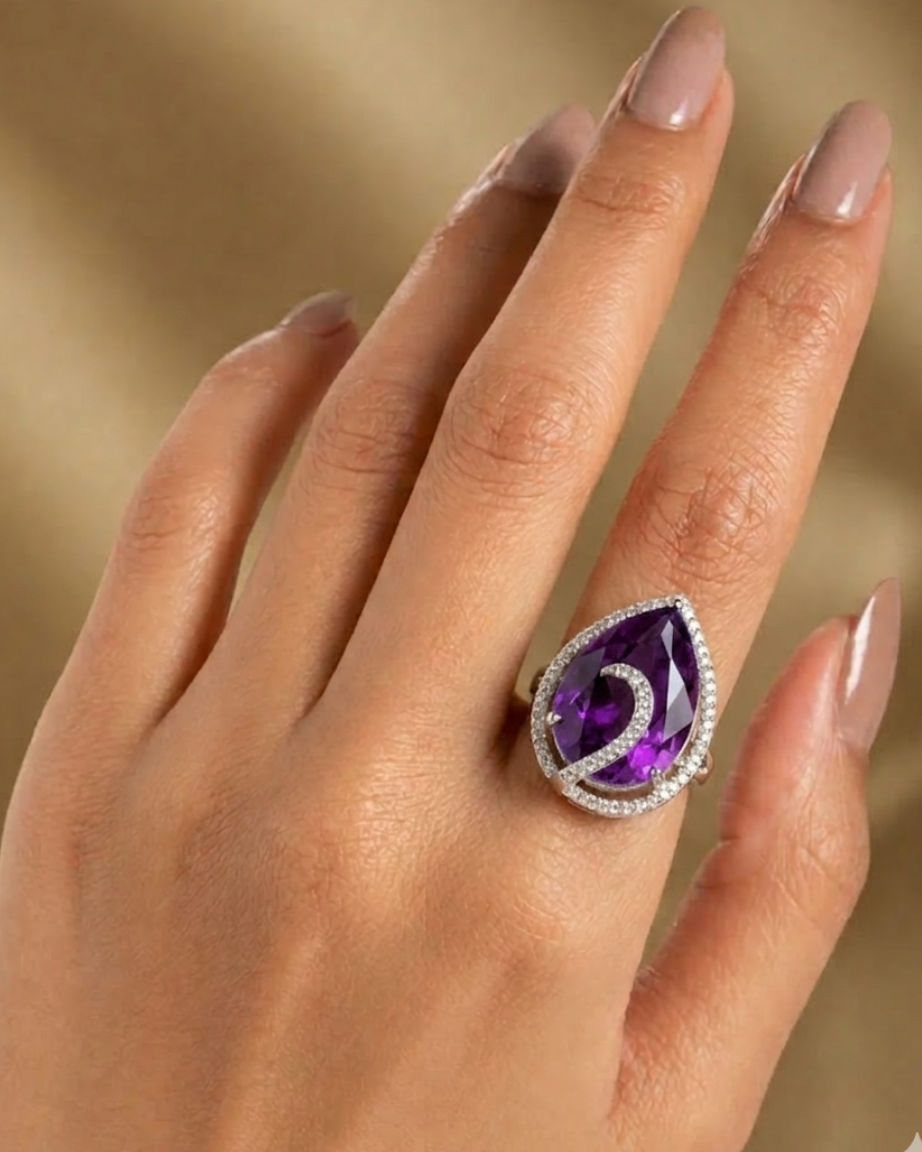 Noor-e-Ruby Adjustable Teardrop Ring for Women