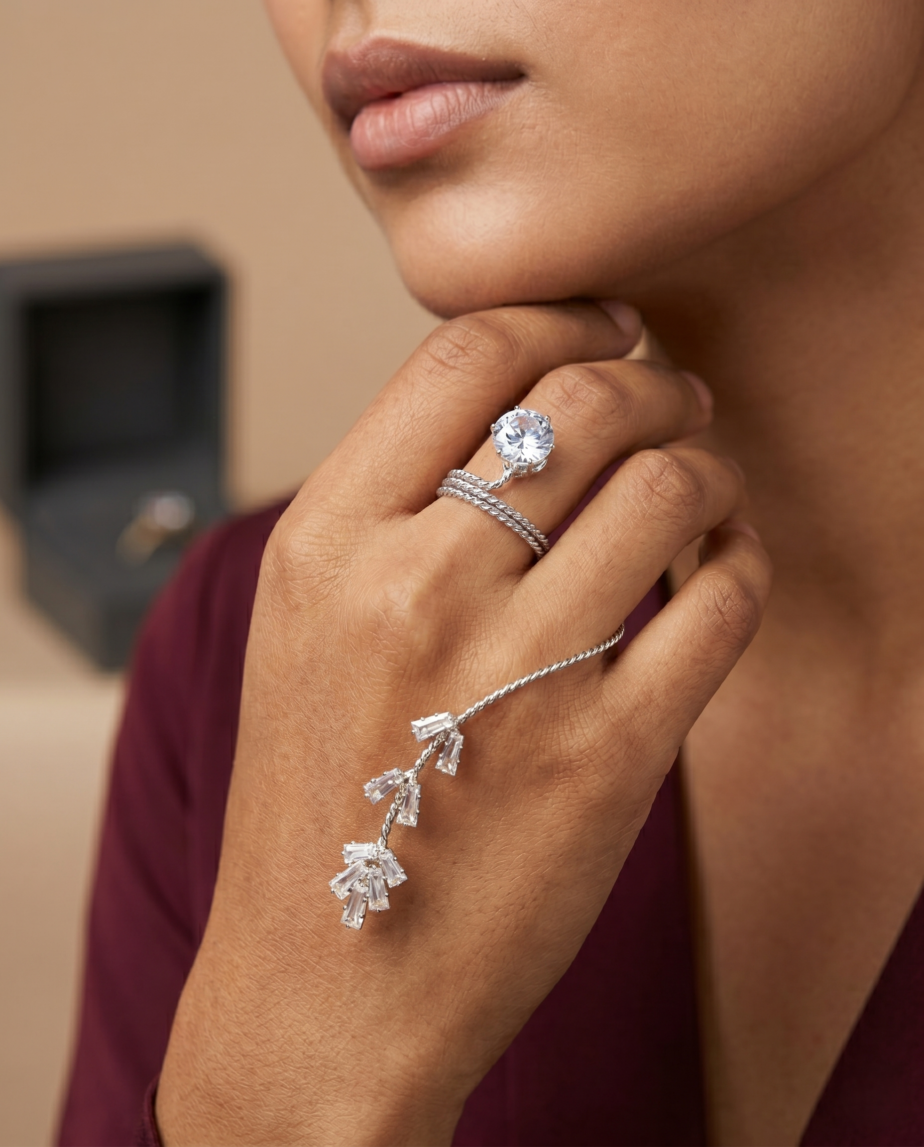 Premium Crystal Drop Statement Ring – Gold & Silver Finish