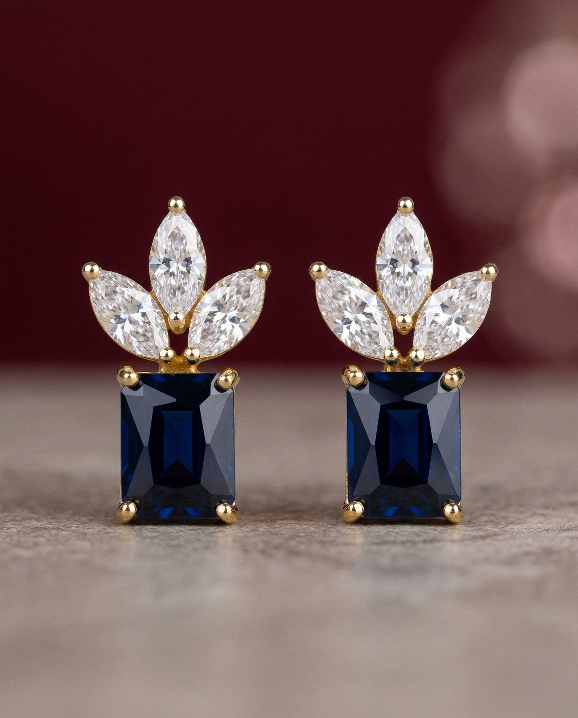 Premium Regalia Prism Studs – Gold Polish Emerald Cut Diamond Earrings (Multi Color)
