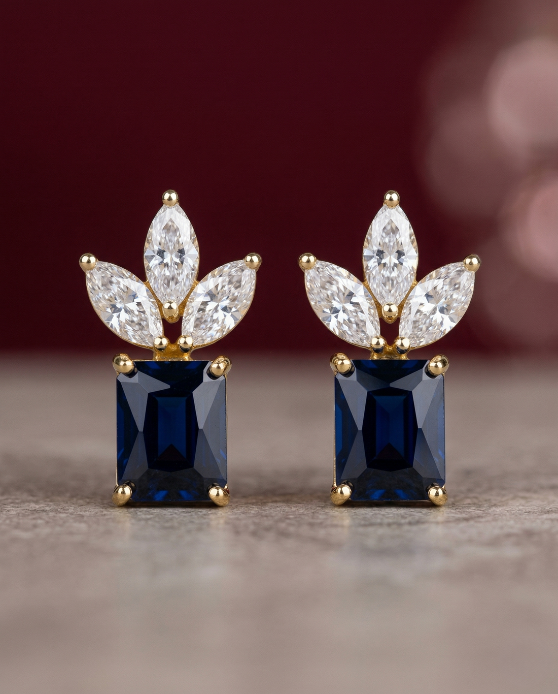 Premium Regalia Prism Studs – Gold Polish Emerald Cut Diamond Earrings (Multi Color)