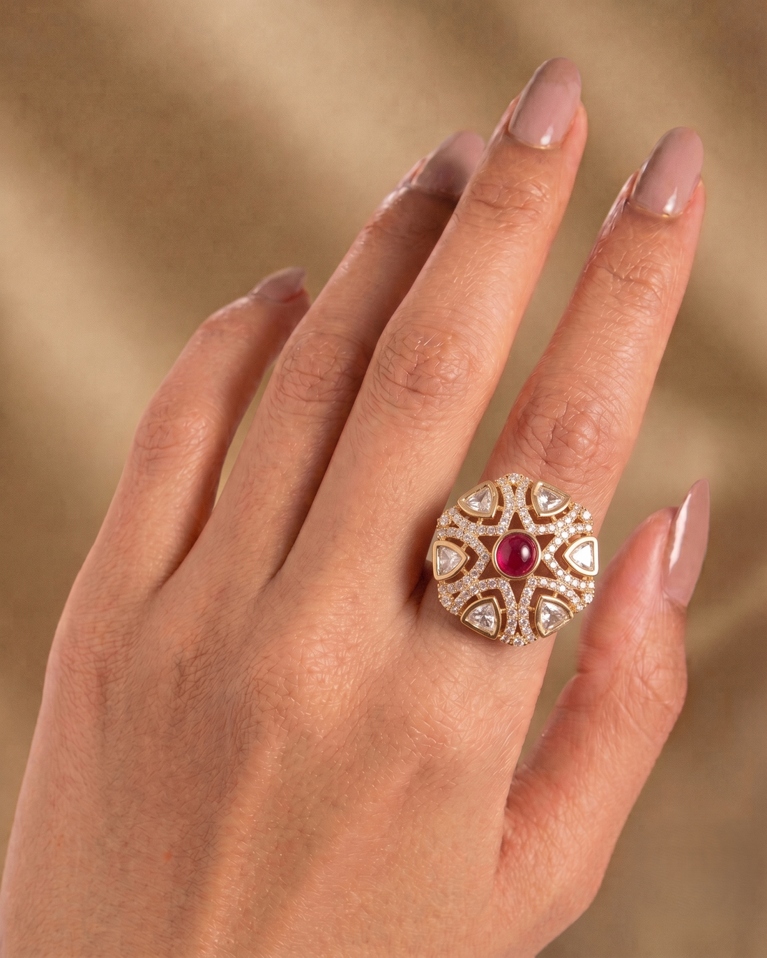 Raktima Ruby Kundan Ring for Women | Adjustable Statement Ring