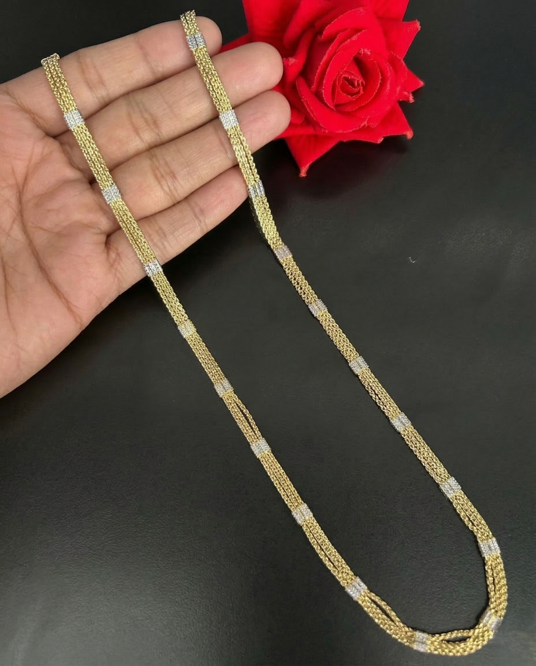Premium Italian Two Tone Multi Strand Designer Chain Necklace