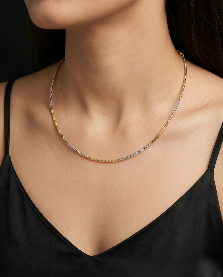 Single Liner Gold Silver Hasli Chain Necklace