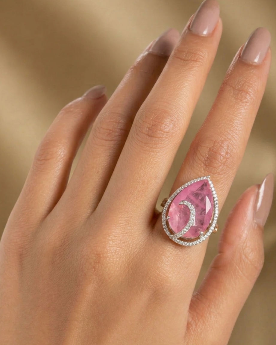 Noor-e-Ruby Adjustable Teardrop Ring for Women