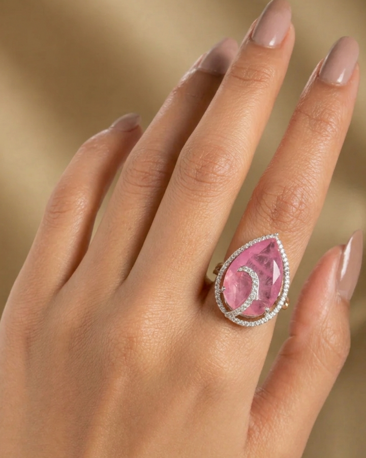 Noor-e-Ruby Adjustable Teardrop Ring for Women
