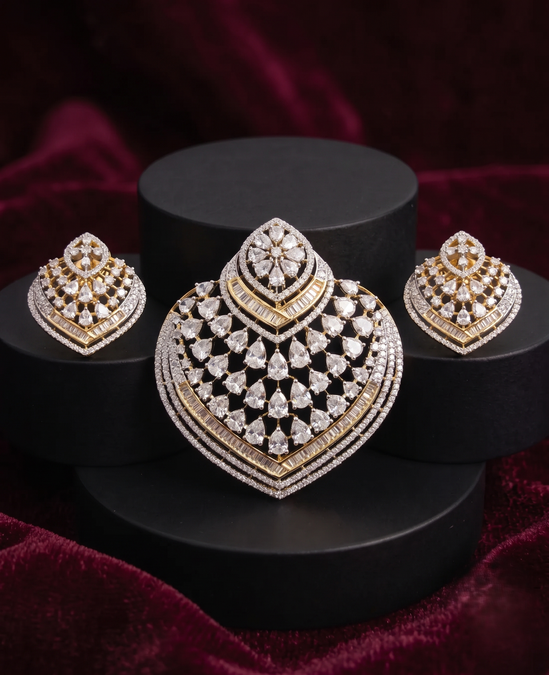 American Diamond Pendant Set  with Screw Back Earrings for Women