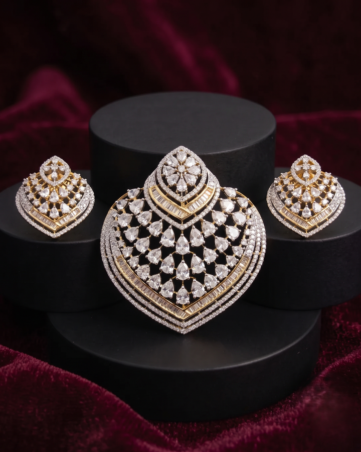 Set of diamond earrings on a dark background
