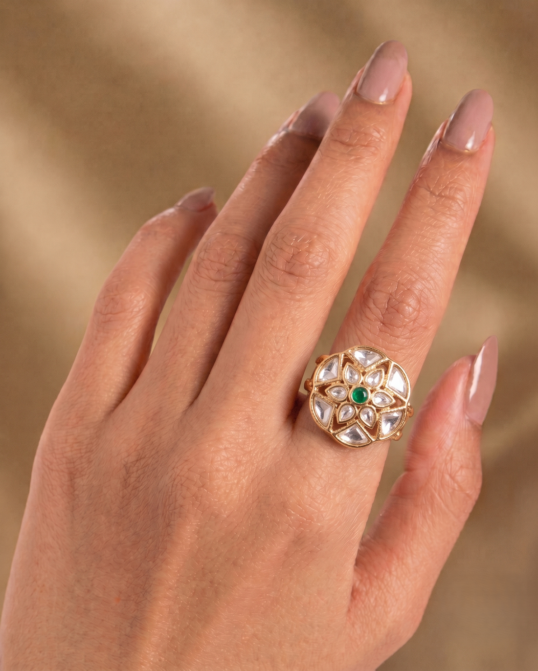 Meherika Emerald Kundan Statement Ring