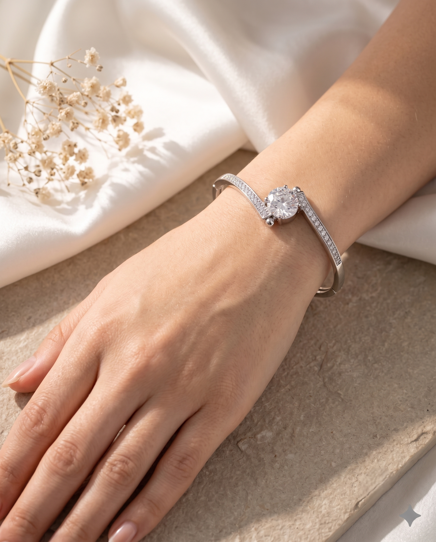 Minimal Openable Round Diamond Bracelet for Women | Gold & Silver Polish American Diamond Kada | Size 2.4 & 2.6