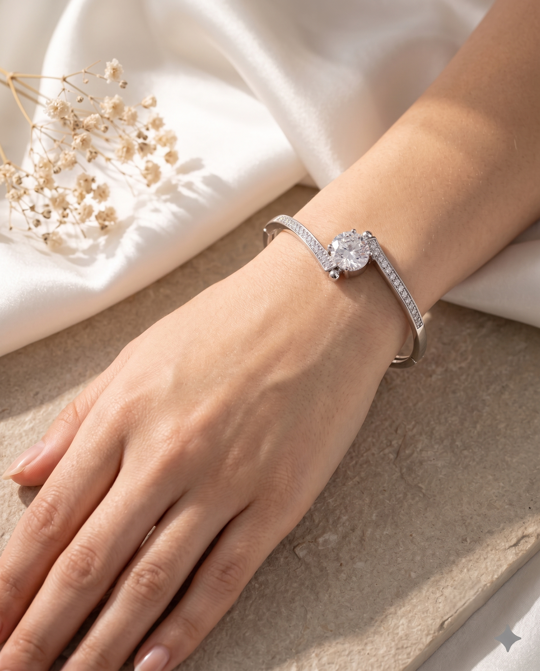 Minimal Openable Round Diamond Bracelet for Women | Gold & Silver Polish American Diamond Kada | Size 2.4 & 2.6