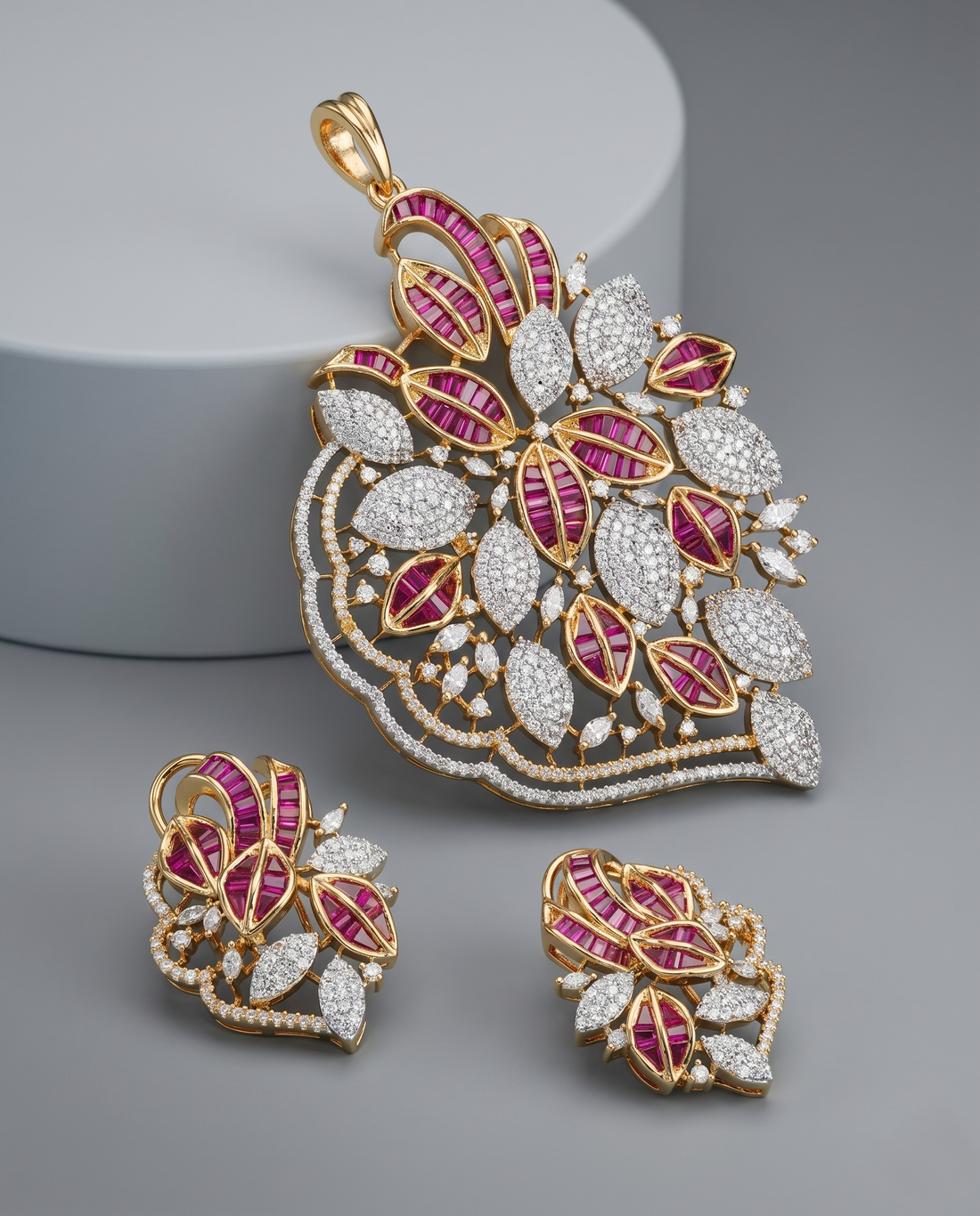Rubelisse American Diamond Floral Pendant Set