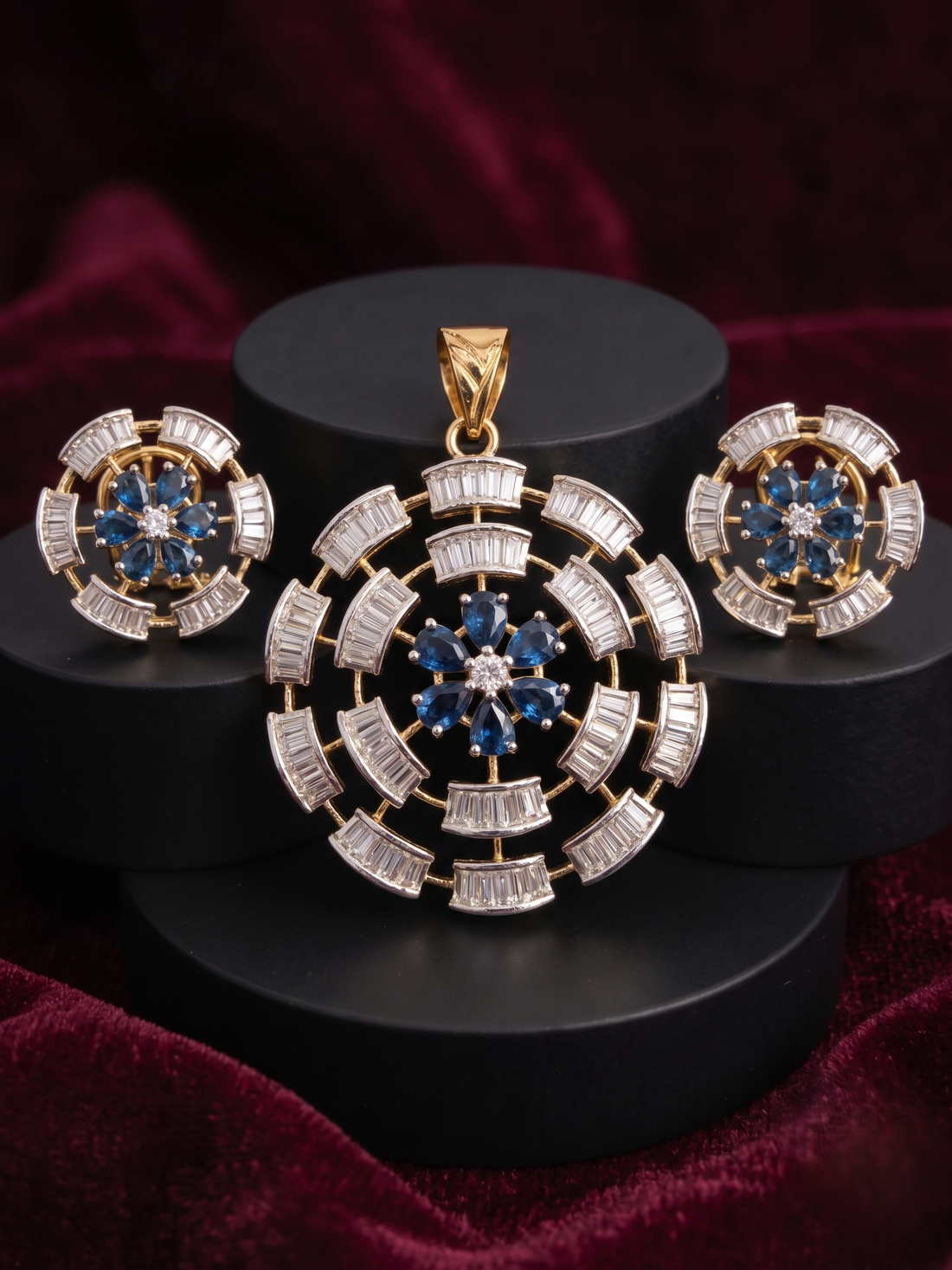 Gulnaar Bloom  Diamond Pendant Set for Women  with Screw Back Earrings