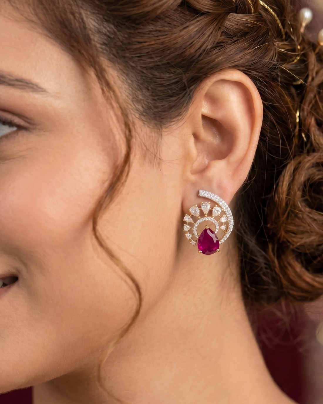 Premium Regal Spiral Drops – Gold Polish Diamond Statement Earrings
