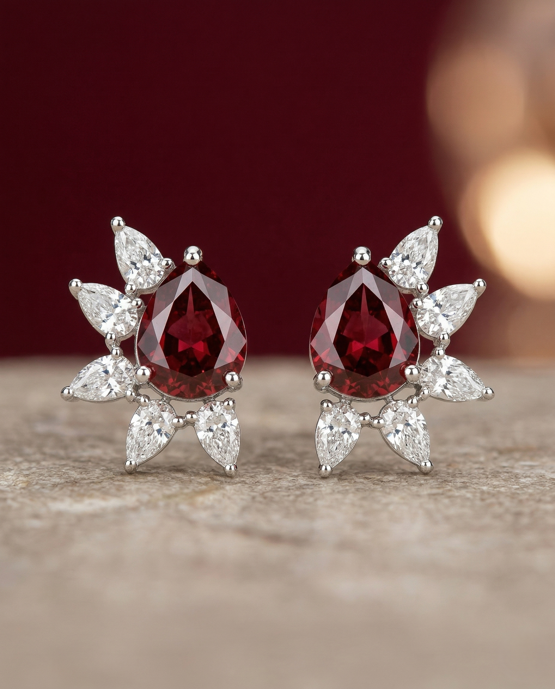 Celestia Bloom Studs – Pear Stone Diamond Floral Earrings (Multi Color Variants) - Silver Plated