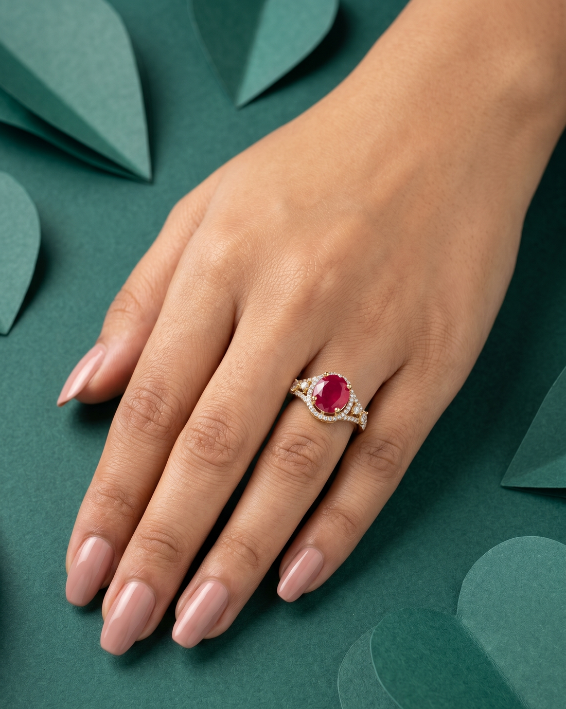 Royal Halo Stone Gold Plated Adjustable Ring (Ruby Red, Diamond White, Emerald Green)
