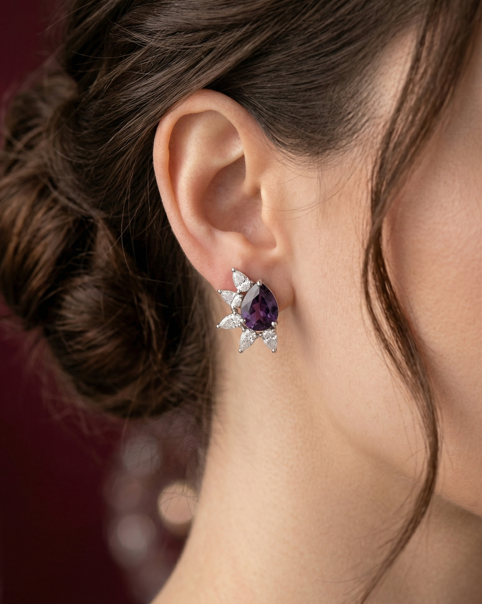 Celestia Bloom Studs – Pear Stone Diamond Floral Earrings (Multi Color Variants) - Silver Plated